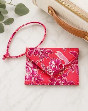 Vera Bradley Pink Floral Luggage Tag Travel ID Holder Cotton Snap Closure